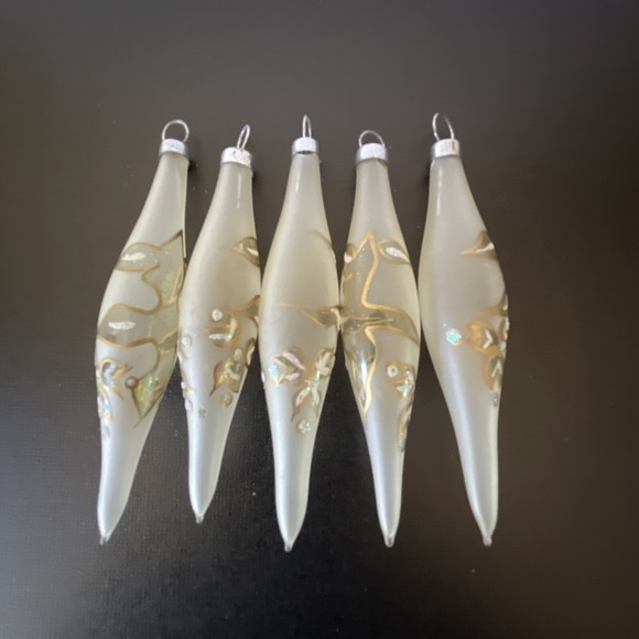 Other - Vtg Bradford Christmas‎ Ornaments Frosted Glass Gold Icicle Tear Drop Lot 5